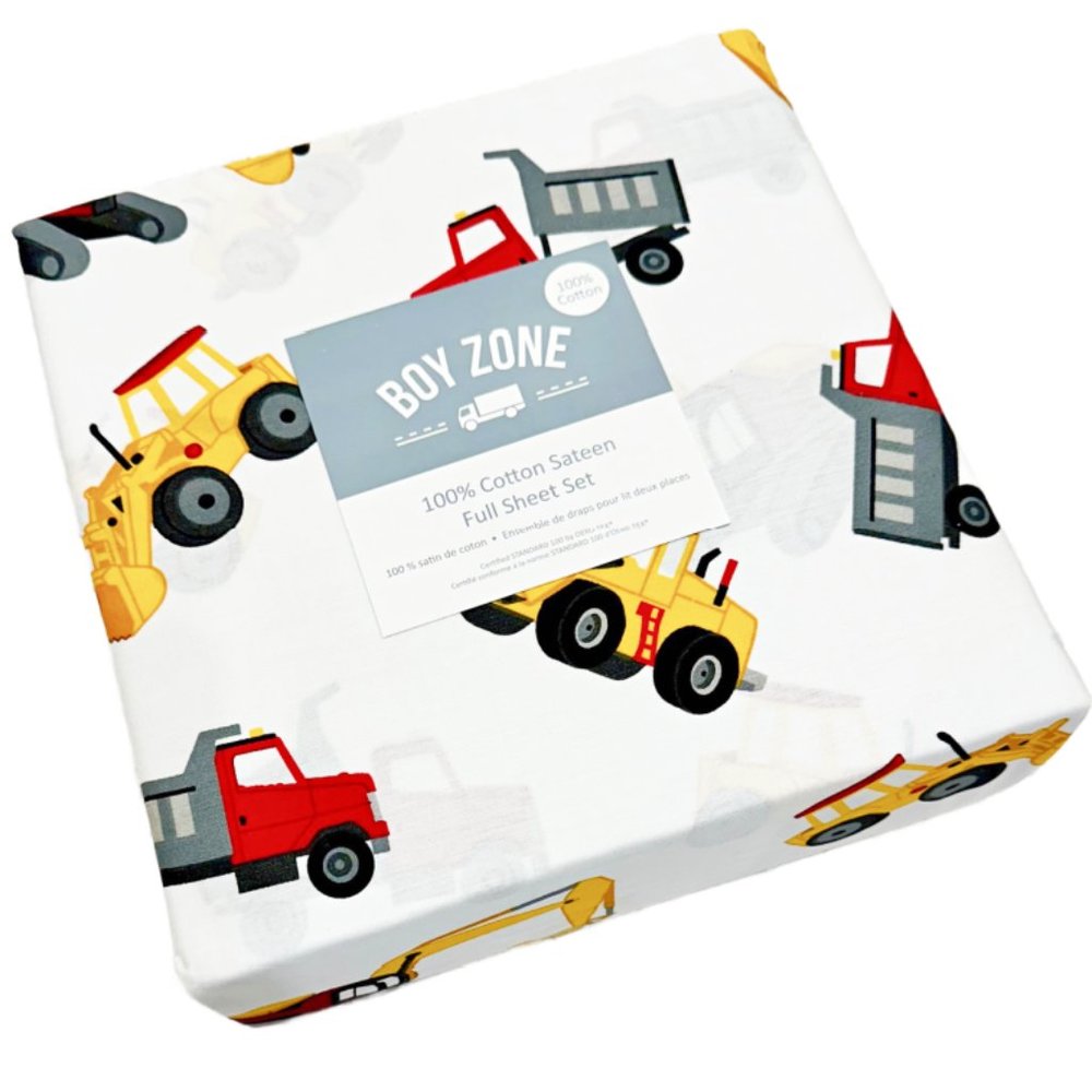 Boys Full Sheet Set featuring Construction Vehicles | 100% Cotton